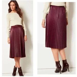 7 For All Mankind Faux Leather Pleated Midi Skirt Burgundy Plum